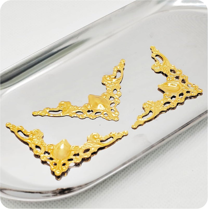 PDETVEO 100PCS Metal Corner Protectors, Vintage Bronze Decorative Edge Guards for Albums, Photo Frames, Books & Jewelry Box, Craft Corner Embellishments（Gold） - Image 3